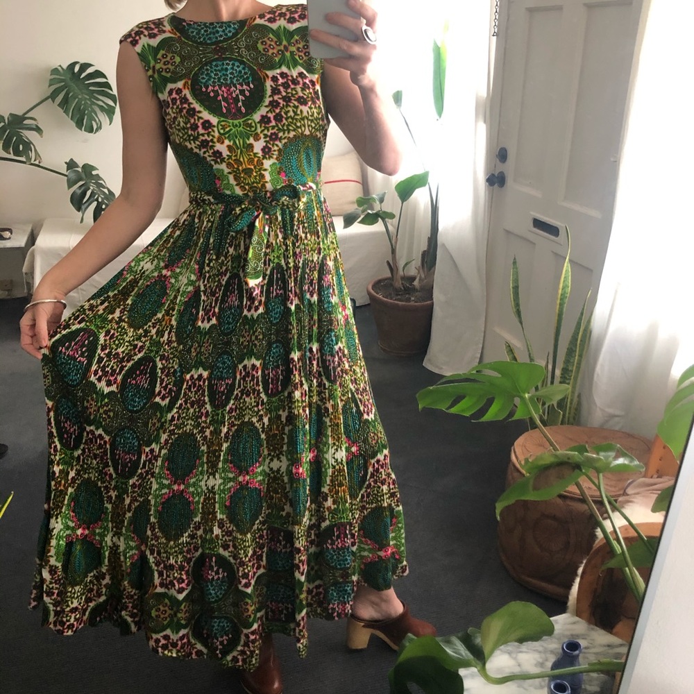 Vintage Green and Pink Maxi Dress